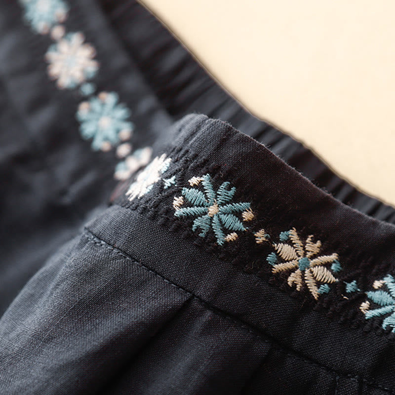 Buddha Stones夏用 カジュアル 刺繍 花柄 プリーツ ジッパー ボタン付き ポリエステル レディース ショートパンツ ポケット付き - image 18