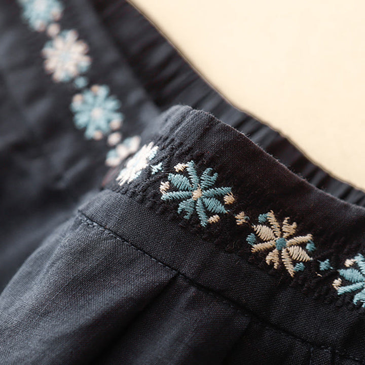 Buddha Stones夏用 カジュアル 刺繍 花柄 プリーツ ジッパー ボタン付き ポリエステル レディース ショートパンツ ポケット付き - image 18