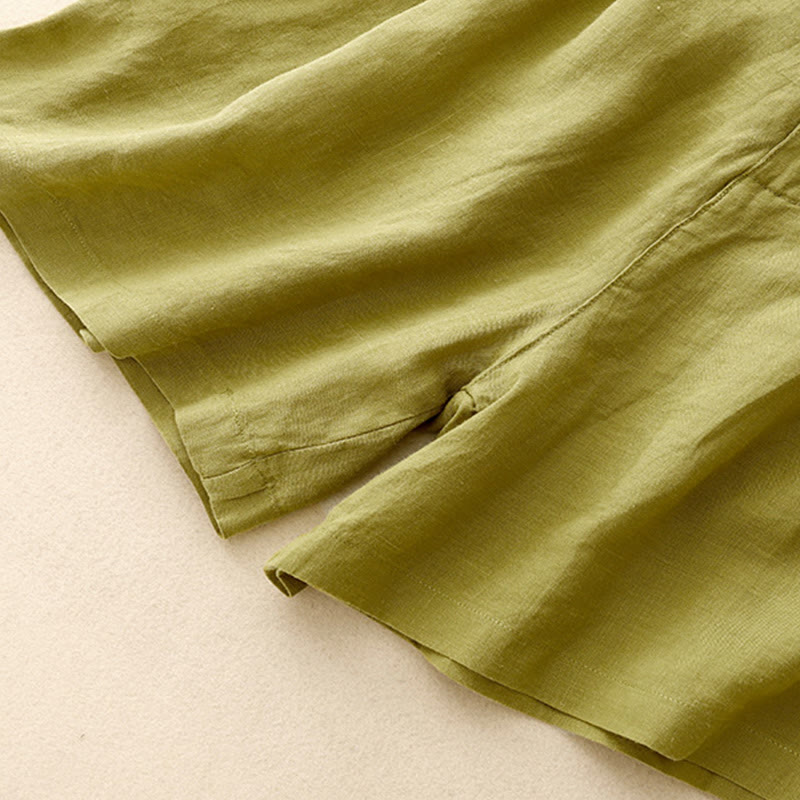 Buddha Stones夏 カジュアル 刺繍 花柄 プリーツ ジッパーボタン コットンリネン レディース ショートパンツ ポケット付き - image 6