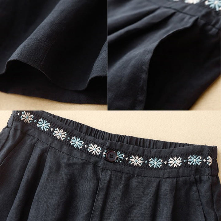 Buddha Stones夏用 カジュアル 刺繍 花柄 プリーツ ジッパー ボタン付き ポリエステル レディース ショートパンツ ポケット付き - image 20
