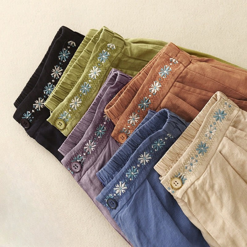 Buddha Stones夏用 カジュアル 刺繍 花柄 プリーツ ジッパー ボタン付き ポリエステル レディース ショートパンツ ポケット付き - image 28