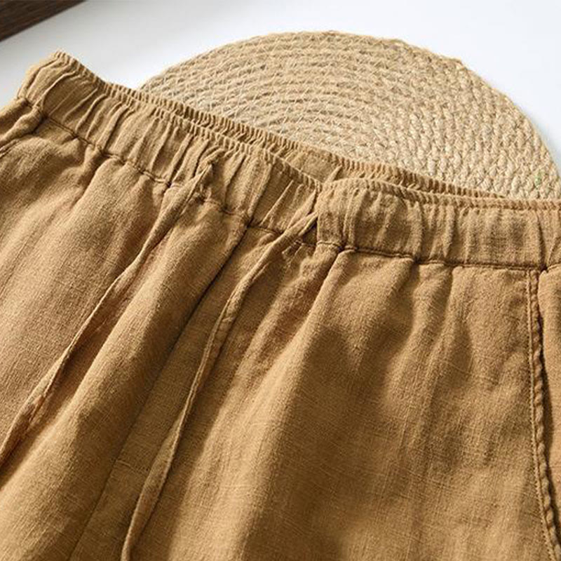 Buddha Stones夏用カジュアルドローストリングラミーリネンメンズパンツ（ポケット付き） - image 22