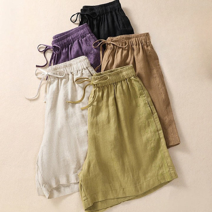 Buddha Stonesカジュアル 花柄 刺繍 ドローストリング コットンリネン レディース ショートパンツ ポケット付き - image 21