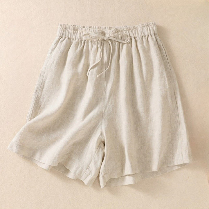 Buddha Stonesカジュアル 花柄 刺繍 ドローストリング コットンリネン レディース ショートパンツ ポケット付き - ベージュ - US8-10，UK/AU12-14，EU40-42 (2XL) - image 9