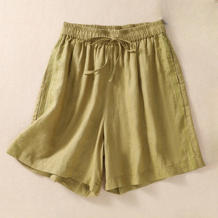 Buddha Stonesカジュアル 花柄 刺繍 ドローストリング コットンリネン レディース ショートパンツ ポケット付き - 黄緑 - US8-10，UK/AU12-14，EU40-42 (2XL) - image 15