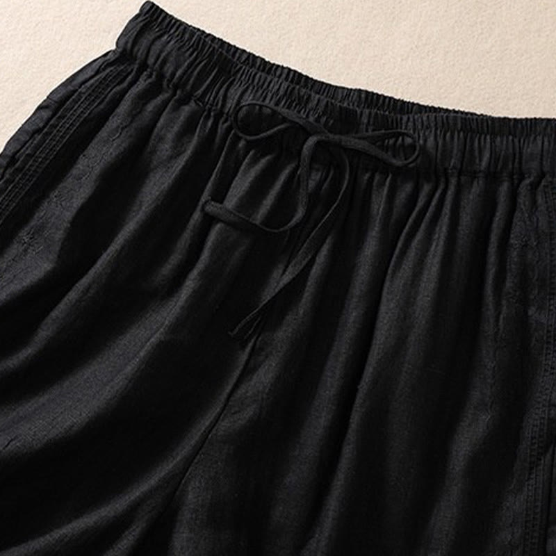 Buddha Stonesカジュアル 花柄 刺繍 ドローストリング コットンリネン レディース ショートパンツ ポケット付き - image 5