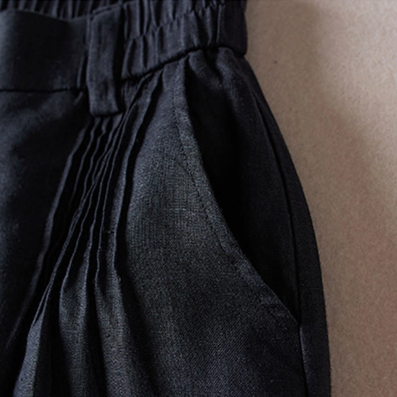 Buddha Stones夏 デイリー シンプル シワ加工 コットンリネン レディース ショートパンツ ポケット付き - image 10