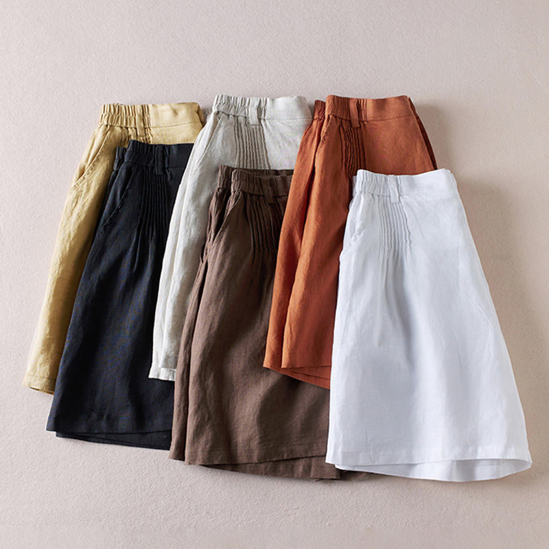 Buddha Stones夏 デイリー シンプル シワ加工 コットンリネン レディース ショートパンツ ポケット付き - image 43