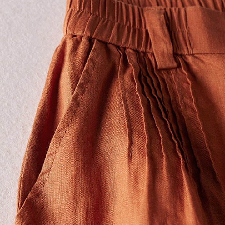 Buddha Stones夏 デイリー シンプル シワ加工 コットンリネン レディース ショートパンツ ポケット付き - image 4