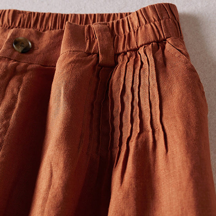 Buddha Stones夏 デイリー シンプル シワ加工 コットンリネン レディース ショートパンツ ポケット付き - image 3