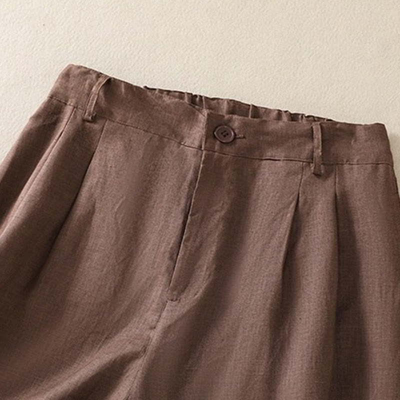 Buddha Stones夏カジュアル 純色 コットンリネン レディース ポケット付きショートパンツ - image 10
