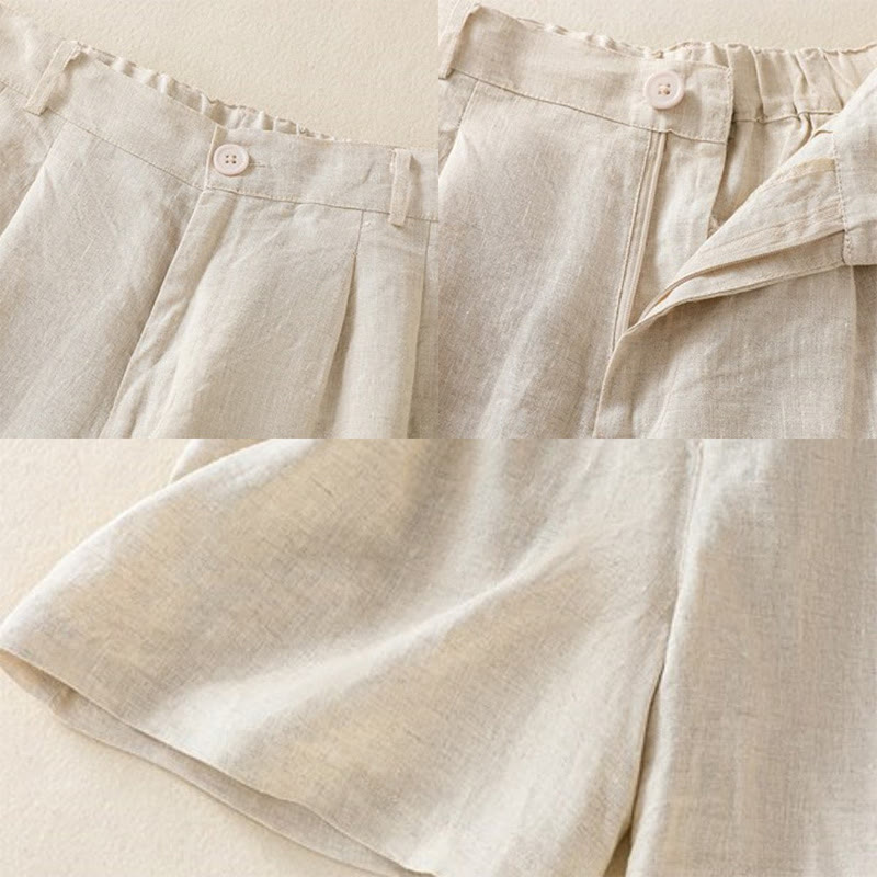 Buddha Stones夏カジュアル 純色 コットンリネン レディース ポケット付きショートパンツ - image 5