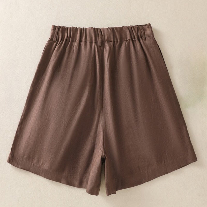 Buddha Stones夏カジュアル 純色 コットンリネン レディース ポケット付きショートパンツ - image 8