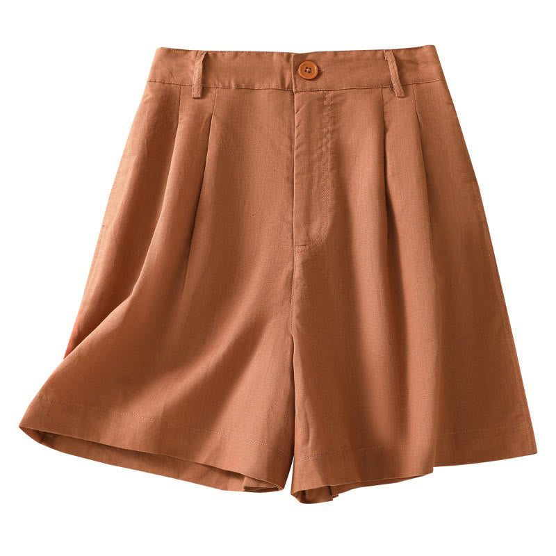 Buddha Stones夏カジュアル 純色 コットンリネン レディース ポケット付きショートパンツ - image 1
