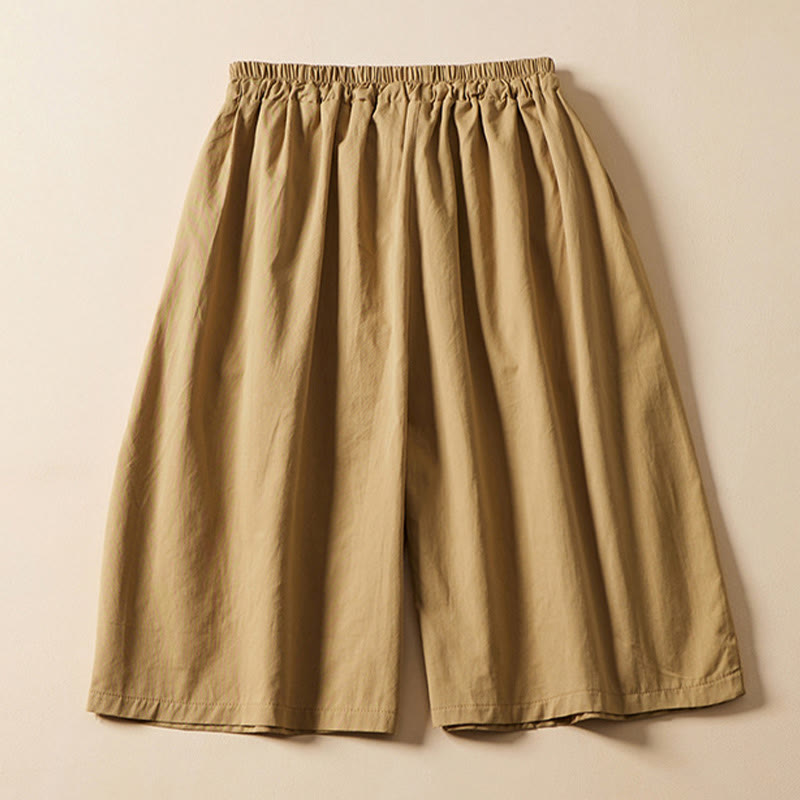 Buddha Stonesカジュアル 無地 シワデザイン ドローストリング コットン レディース ショートパンツ ポケット付き - image 1
