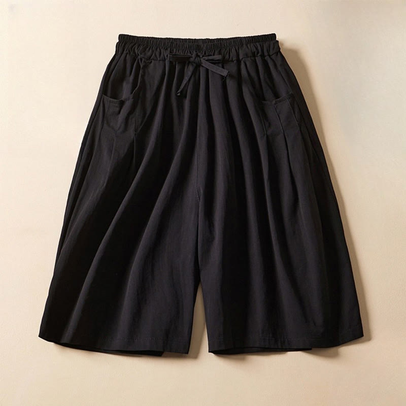 Buddha Stonesカジュアル 無地 シワデザイン ドローストリング コットン レディース ショートパンツ ポケット付き - 黒 - US8-10，UK/AU12-14，EU40-42 (2XL) - image 7