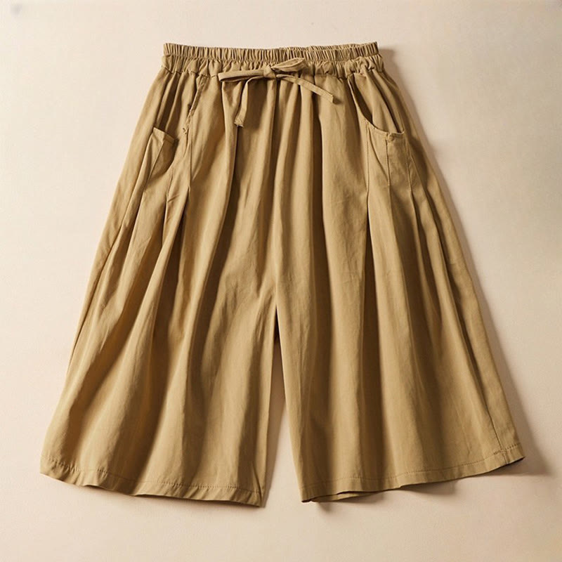 Buddha Stonesカジュアル 無地 シワデザイン ドローストリング コットン レディース ショートパンツ ポケット付き - ゴールデンロッド - US8-10，UK/AU12-14，EU40-42 (2XL) - image 0