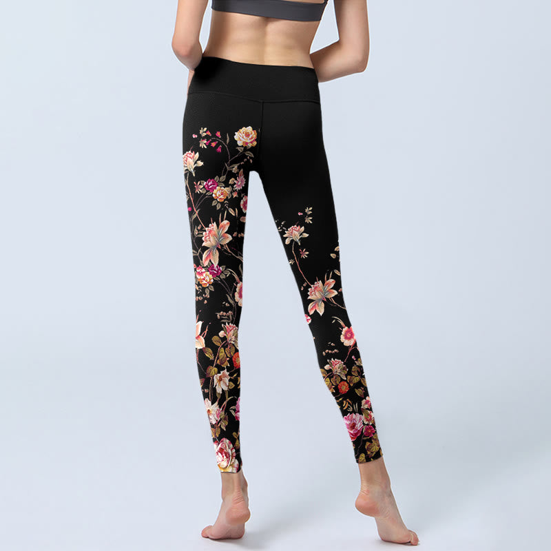 Buddha Stones、ピンクのバラ、ベージュの花柄プリント、ジムフィットネスレギンス、レディースヨガパンツ - image 6
