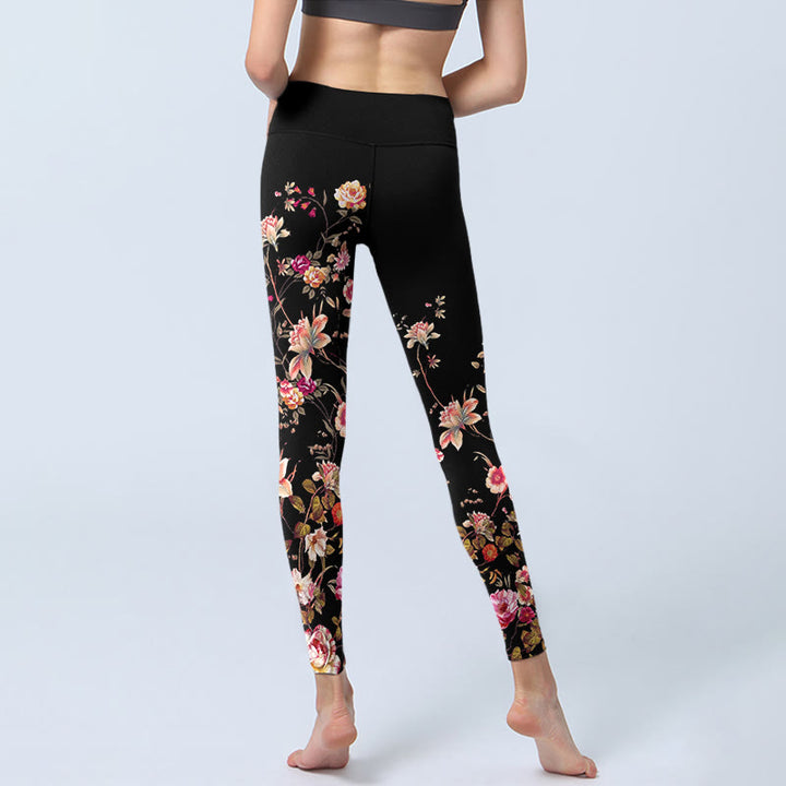 Buddha Stones、ピンクのバラ、ベージュの花柄プリント、ジムフィットネスレギンス、レディースヨガパンツ - image 6