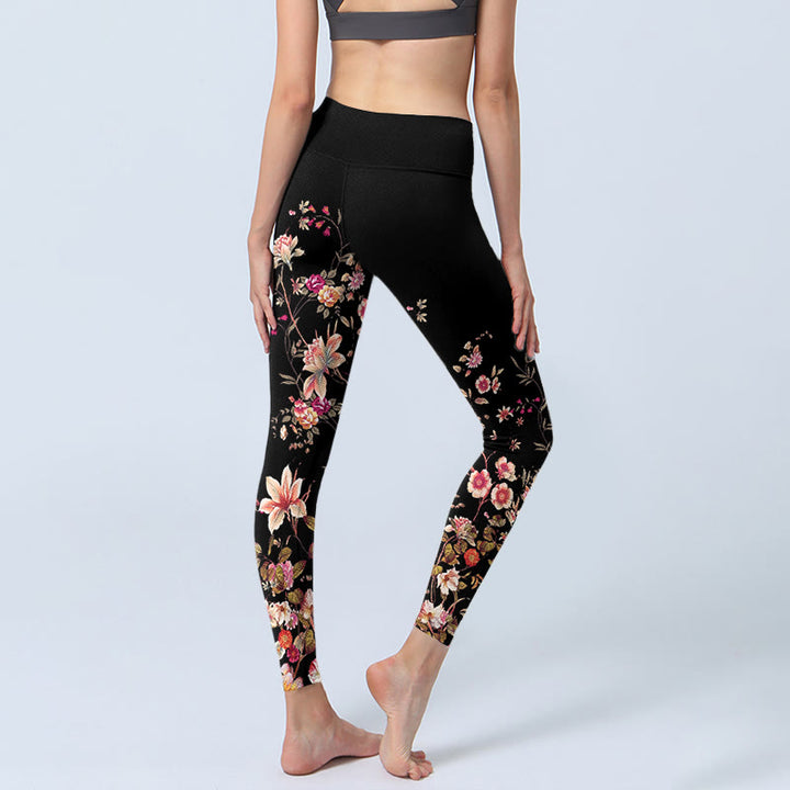 Buddha Stones、ピンクのバラ、ベージュの花柄プリント、ジムフィットネスレギンス、レディースヨガパンツ - image 4