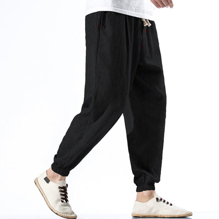 Buddha Stonesカジュアル 無地 ドローストリング リネン メンズ パンツ ポケット付き - image 10