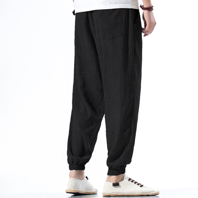 Buddha Stonesカジュアル 無地 ドローストリング リネン メンズ パンツ ポケット付き - image 13