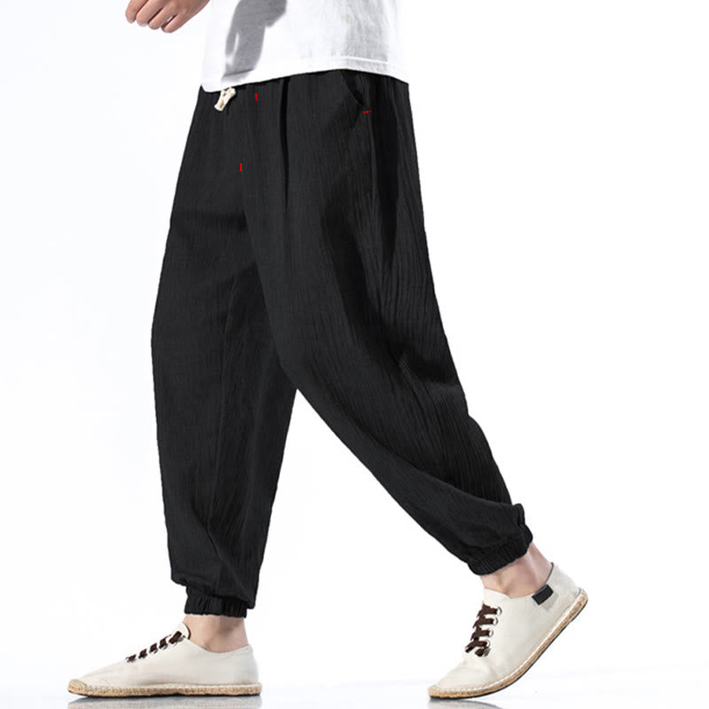 Buddha Stonesカジュアル 無地 ドローストリング リネン メンズ パンツ ポケット付き - image 11