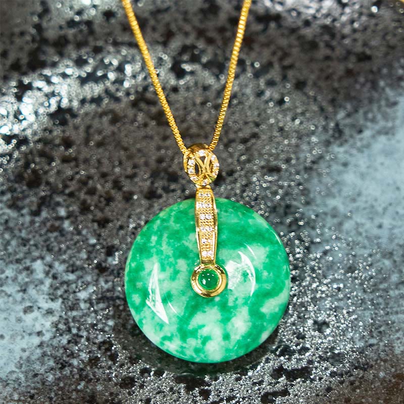 Buddha Stones天然 シアン 翡翠 平和バックル ヒーリングネックレス ペンダント