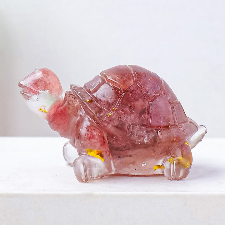 Buddha Stones ドリップ樹脂加工 天然水晶砂利使用 小亀のインテリア装飾像 - ストロベリークォーツ（27×50mm） - image 20