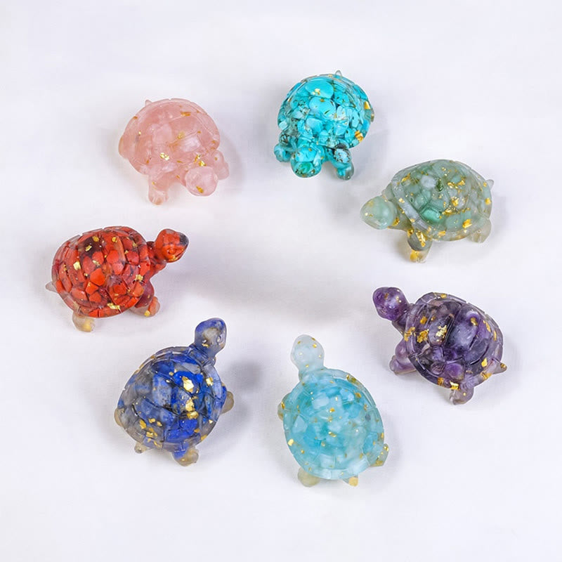Buddha Stones ドリップ樹脂加工 天然水晶砂利使用 小亀のインテリア装飾像 - image 1