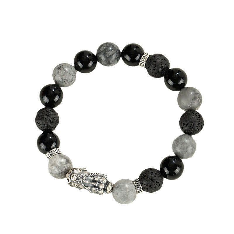 Buddha Stones 999スターリングシルバー PiXiu ブラックオニキス グレージャスパー 溶岩石守護ブレスレット - image 12
