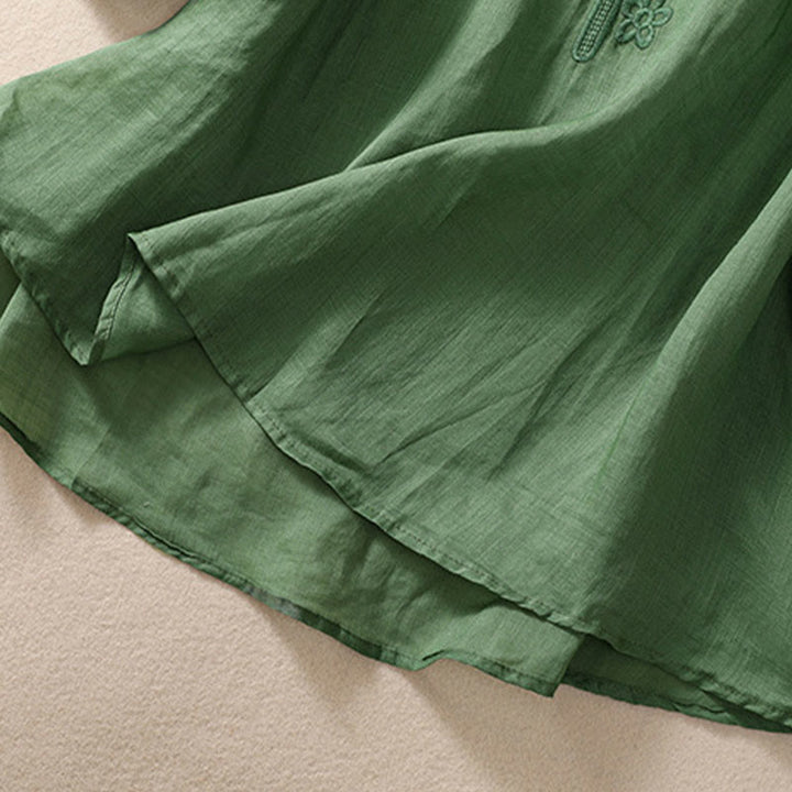 Buddha Stonesアーティスティック 無地 花柄 刺繍デザイン クルーネック パフ 半袖 コットン リネン レディース Tシャツ - image 24