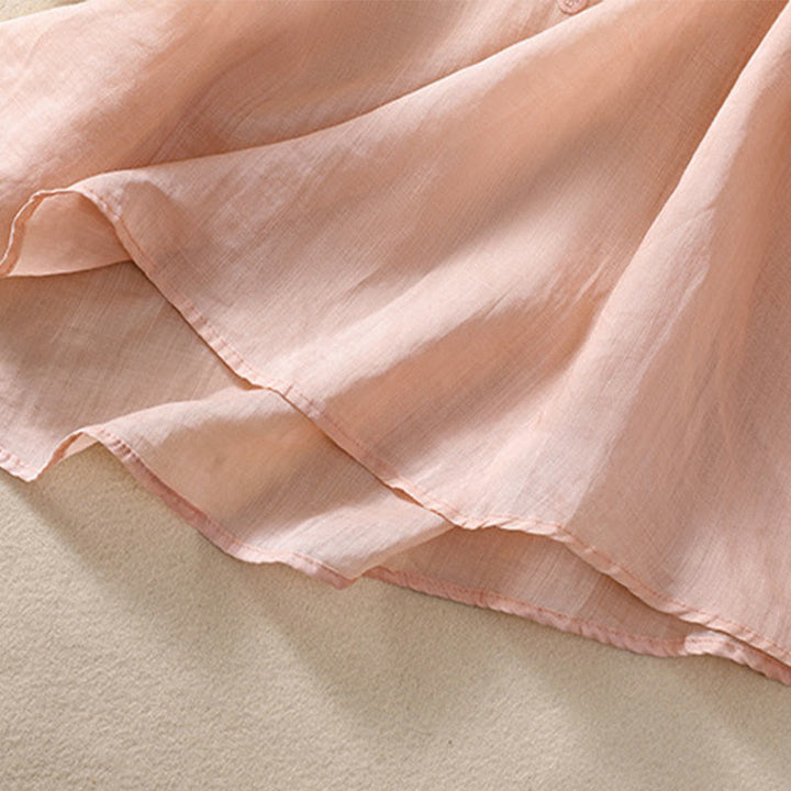 Buddha Stonesアーティスティック 無地 花柄 刺繍デザイン クルーネック パフ 半袖 コットン リネン レディース Tシャツ - image 10