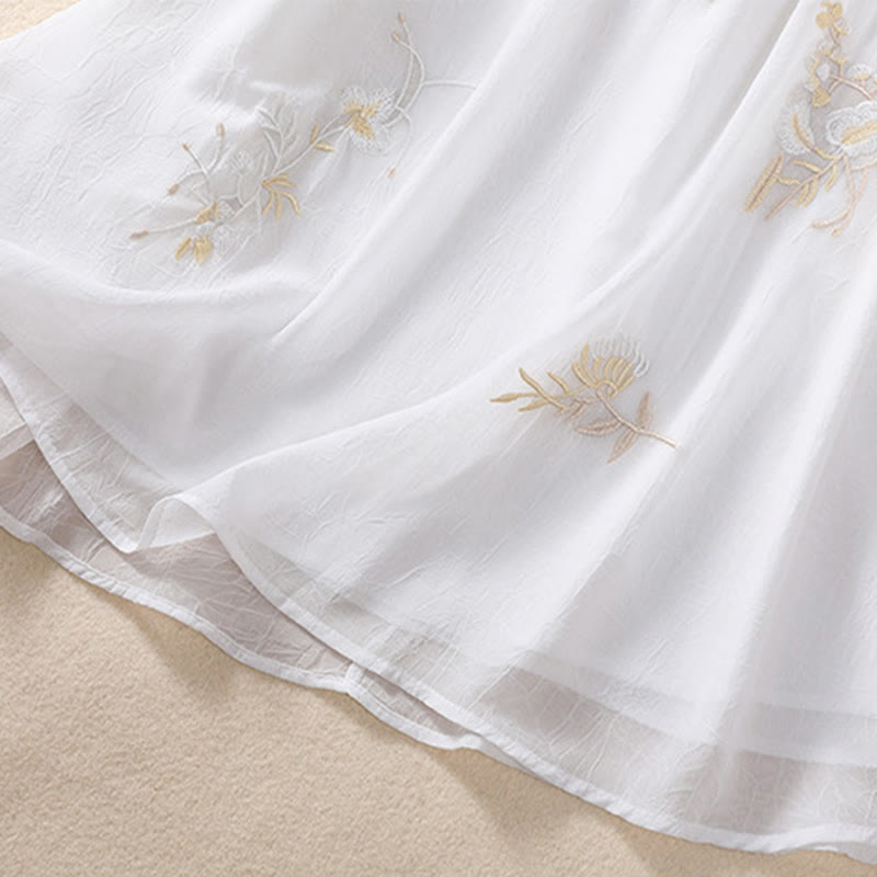 Buddha Stones刺繍植物花半袖無地フロッグボタンスタンドカラーレディースシャツ - image 16