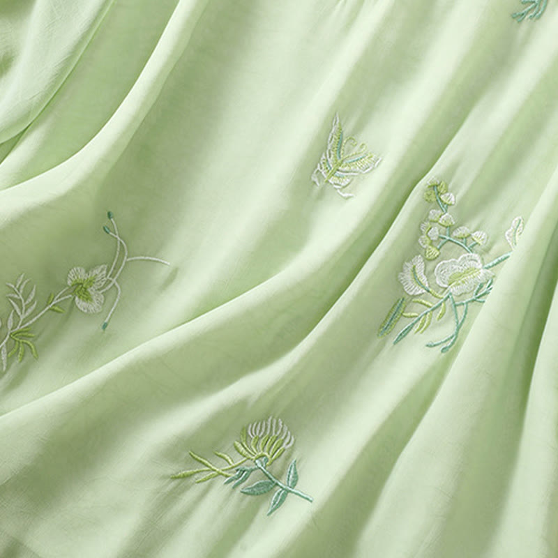 Buddha Stones刺繍植物花半袖無地フロッグボタンスタンドカラーレディースシャツ - image 5