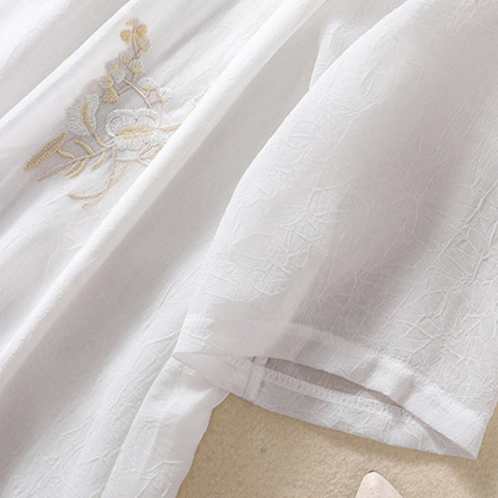 Buddha Stones刺繍植物花半袖無地フロッグボタンスタンドカラーレディースシャツ - image 15