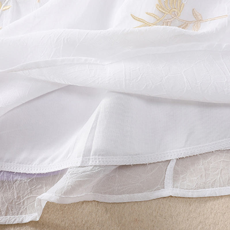 Buddha Stones刺繍植物花半袖無地フロッグボタンスタンドカラーレディースシャツ - image 17