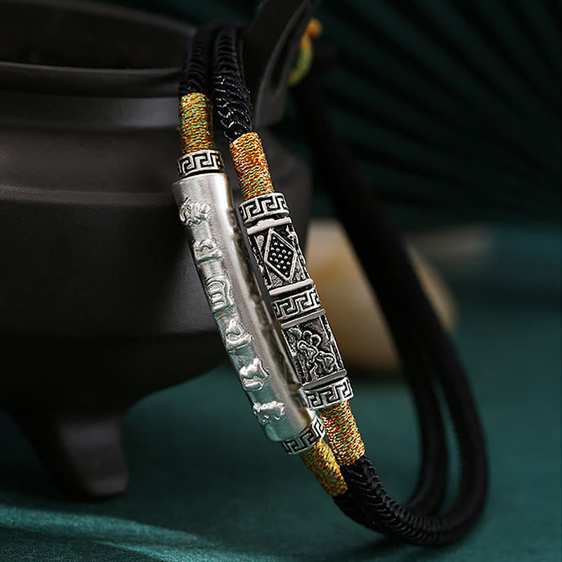 Buddha Stonesドラゴンノットスターリングシルバーオーム・マニ・パドメ・フムダブルハンド編みブレスレット - image 1