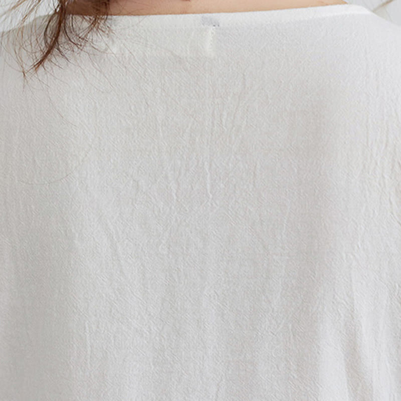 Buddha Stonesゆったり 無地 エスニック 刺繍 花柄 七分袖 コットン リネン マキシワンピース - image 6