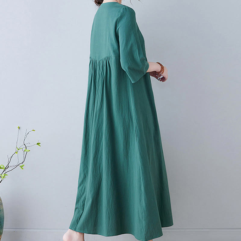 Buddha Stonesカジュアル ボヘミア 刺繍 花柄 シンプルデザイン 七分袖 Vネック コットンリネン マキシドレス - image 22