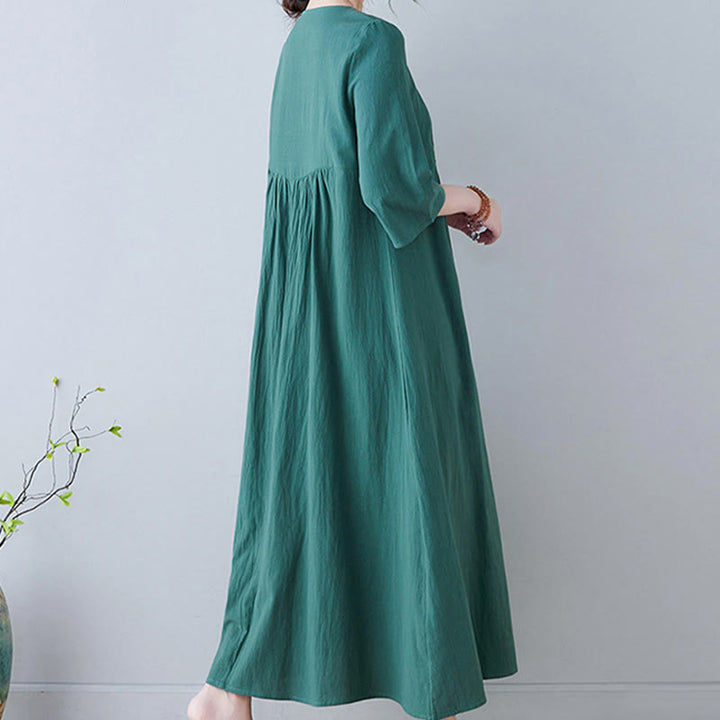 Buddha Stonesカジュアル ボヘミア 刺繍 花柄 シンプルデザイン 七分袖 Vネック コットンリネン マキシドレス - image 22