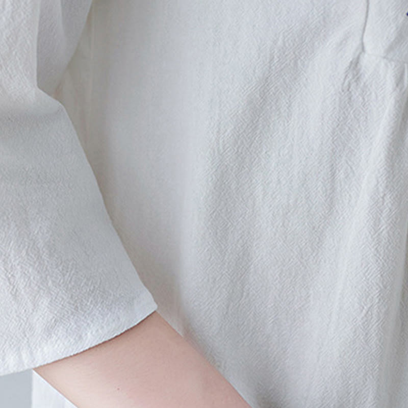 Buddha Stonesカジュアル ボヘミア 刺繍 花柄 シンプルデザイン 七分袖 Vネック コットンリネン マキシドレス - image 9