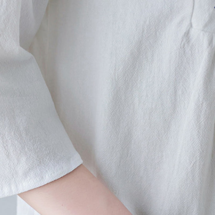 Buddha Stonesカジュアル ボヘミア 刺繍 花柄 シンプルデザイン 七分袖 Vネック コットンリネン マキシドレス - image 9