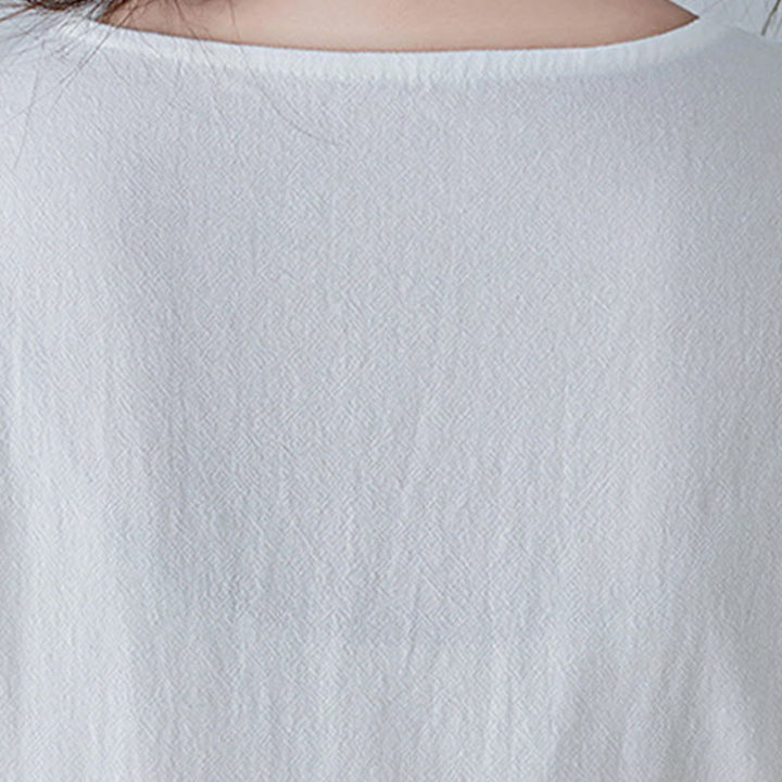 Buddha Stonesカジュアル ボヘミア 刺繍 花柄 シンプルデザイン 七分袖 Vネック コットンリネン マキシドレス - image 10