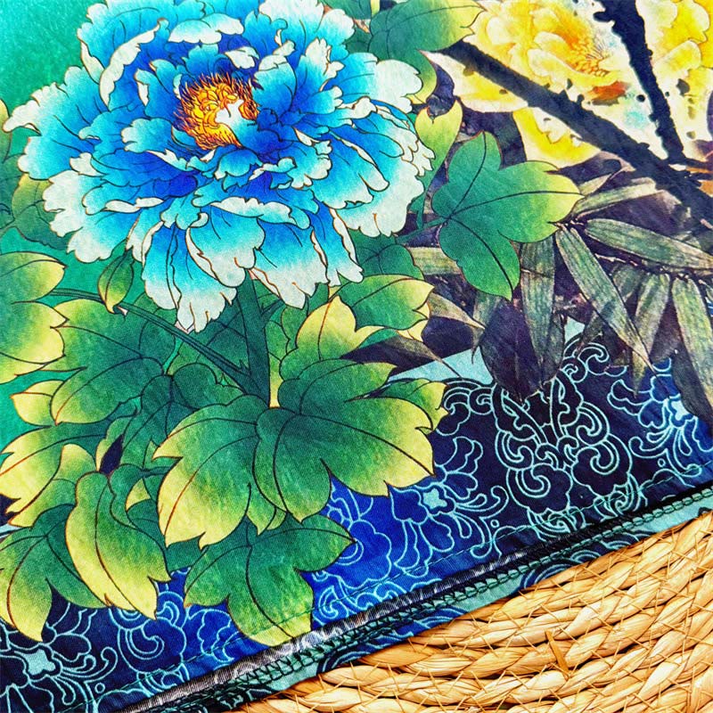 Buddha Stonesカジュアルルーズプリント蓮牡丹花レディースクルーネックデザイン半袖ポリエステルTシャツ