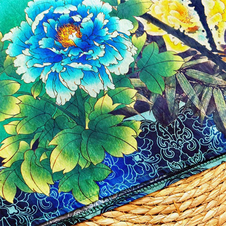 Buddha Stonesカジュアルルーズプリント蓮牡丹花レディースクルーネックデザイン半袖ポリエステルTシャツ