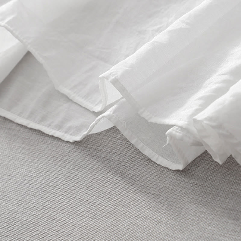 Buddha Stones夏 ホワイト ピュアカラー 刺繍 リーフ フラワー Vネック 半袖 ミディドレス ポケット付き - image 9