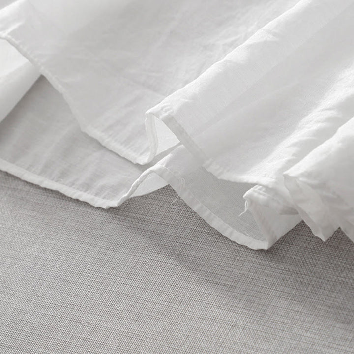 Buddha Stones夏 ホワイト ピュアカラー 刺繍 リーフ フラワー Vネック 半袖 ミディドレス ポケット付き - image 9