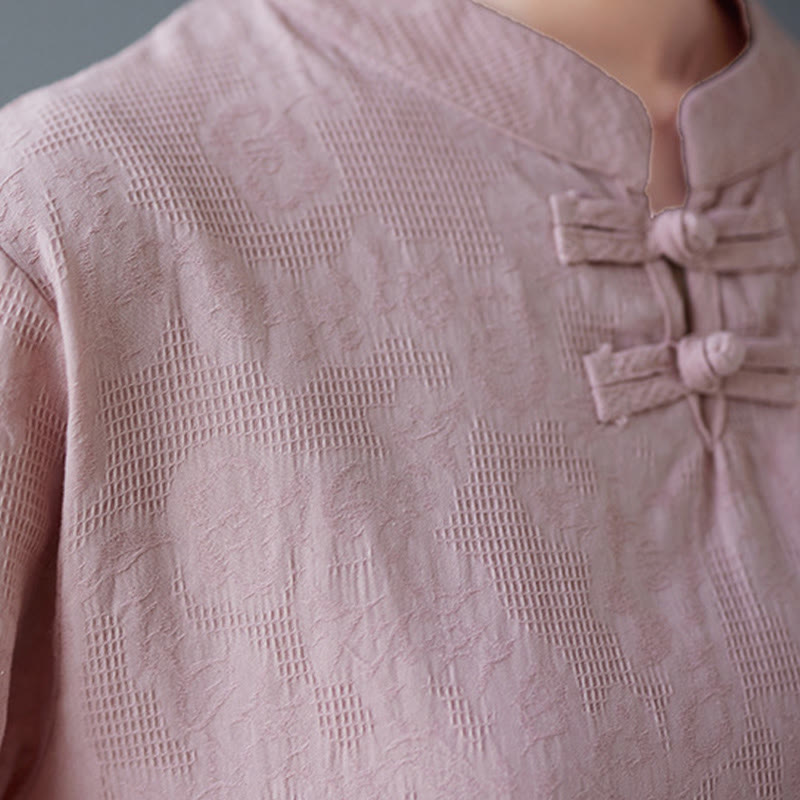 Buddha Stonesヴィンテージ サマー 立体花刺繍 七分袖 フロッグボタン コットンリネン レディース シャツ - image 10