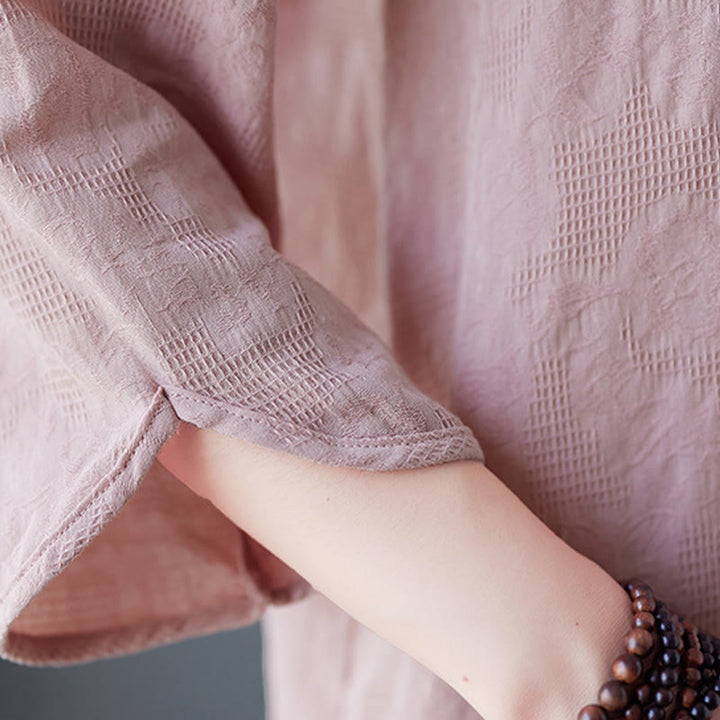 Buddha Stonesヴィンテージ サマー 立体花刺繍 七分袖 フロッグボタン コットンリネン レディース シャツ - image 12